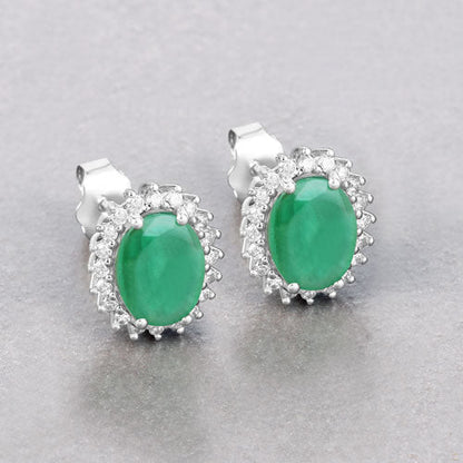 2.66 Carat Genuine Zambian Emerald and White Diamond 10K White Gold Earrings by Bids.com