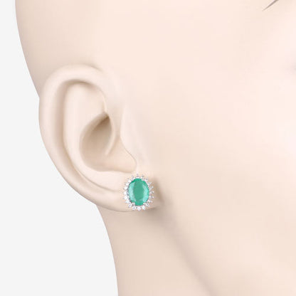 2.66 Carat Genuine Zambian Emerald and White Diamond 10K White Gold Earrings by Bids.com
