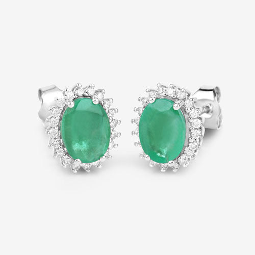 2.66 Carat Genuine Zambian Emerald and White Diamond 10K White Gold Earrings by Bids.com