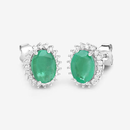 2.66 Carat Genuine Zambian Emerald and White Diamond 10K White Gold Earrings by Bids.com