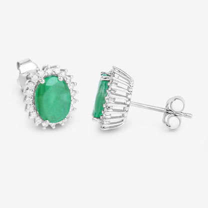 2.66 Carat Genuine Zambian Emerald and White Diamond 10K White Gold Earrings by Bids.com