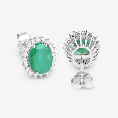2.66 Carat Genuine Zambian Emerald and White Diamond 10K White Gold Earrings by Bids.com