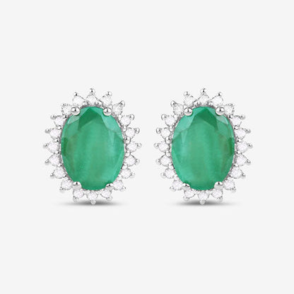 2.66 Carat Genuine Zambian Emerald and White Diamond 10K White Gold Earrings by Bids.com