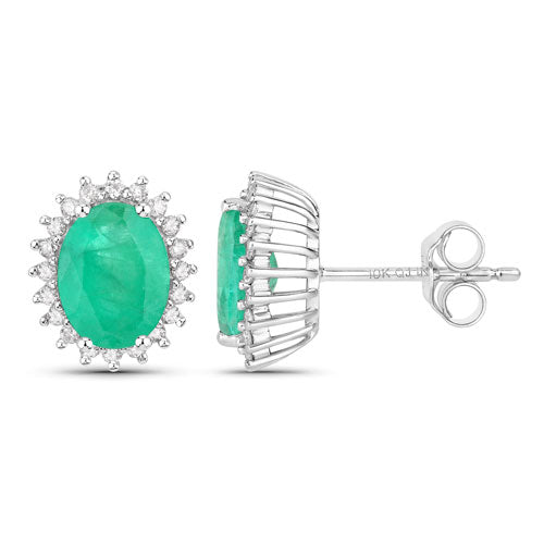 2.66 Carat Genuine Zambian Emerald and White Diamond 10K White Gold Earrings by Bids.com