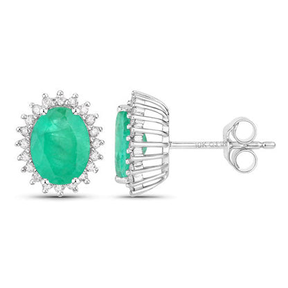2.66 Carat Genuine Zambian Emerald and White Diamond 10K White Gold Earrings by Bids.com