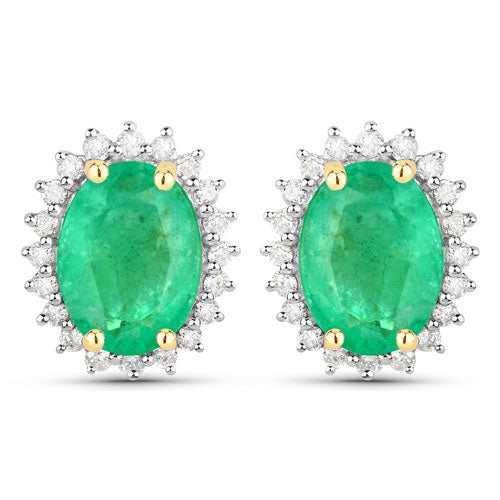 2.66 Carat Genuine Zambian Emerald and White Diamond 10K Yellow Gold Earrings by Bids.com