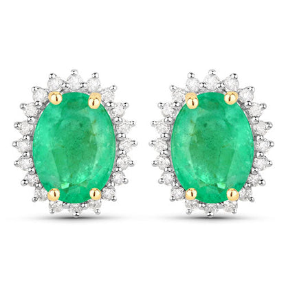2.66 Carat Genuine Zambian Emerald and White Diamond 10K Yellow Gold Earrings by Bids.com