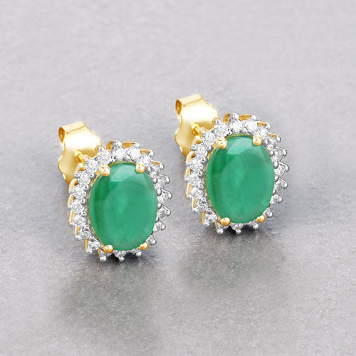 2.66 Carat Genuine Zambian Emerald and White Diamond 10K Yellow Gold Earrings by Bids.com