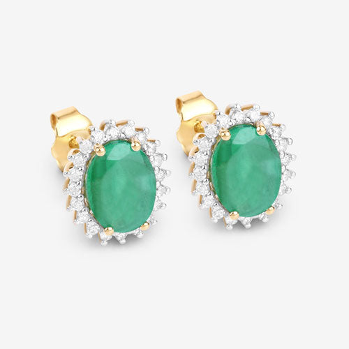 2.66 Carat Genuine Zambian Emerald and White Diamond 10K Yellow Gold Earrings by Bids.com