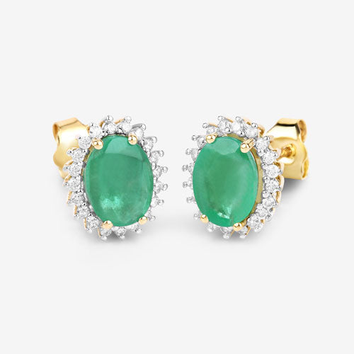 2.66 Carat Genuine Zambian Emerald and White Diamond 10K Yellow Gold Earrings by Bids.com