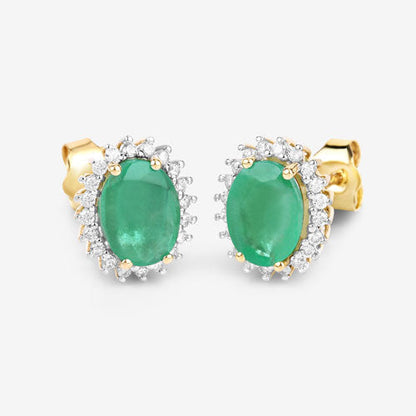 2.66 Carat Genuine Zambian Emerald and White Diamond 10K Yellow Gold Earrings by Bids.com