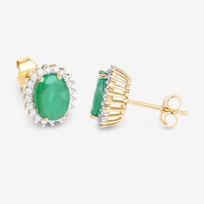 2.66 Carat Genuine Zambian Emerald and White Diamond 10K Yellow Gold Earrings by Bids.com