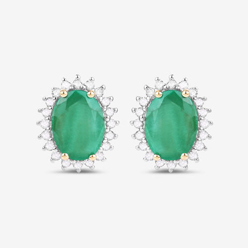 2.66 Carat Genuine Zambian Emerald and White Diamond 10K Yellow Gold Earrings by Bids.com