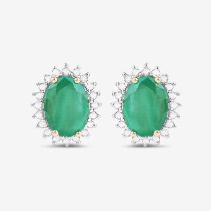 2.66 Carat Genuine Zambian Emerald and White Diamond 10K Yellow Gold Earrings by Bids.com