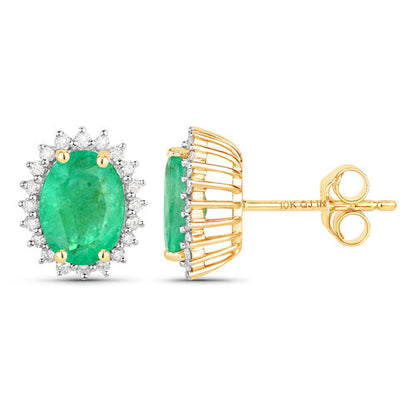 2.66 Carat Genuine Zambian Emerald and White Diamond 10K Yellow Gold Earrings by Bids.com