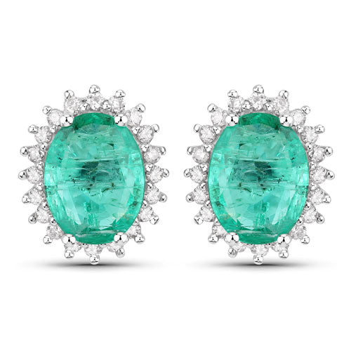 2.66 Carat Genuine Zambian Emerald and White Diamond 14K White Gold Earrings by Bids.com