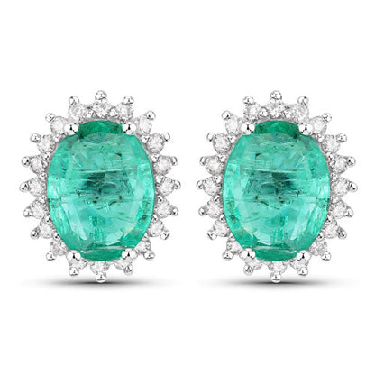 2.66 Carat Genuine Zambian Emerald and White Diamond 14K White Gold Earrings by Bids.com