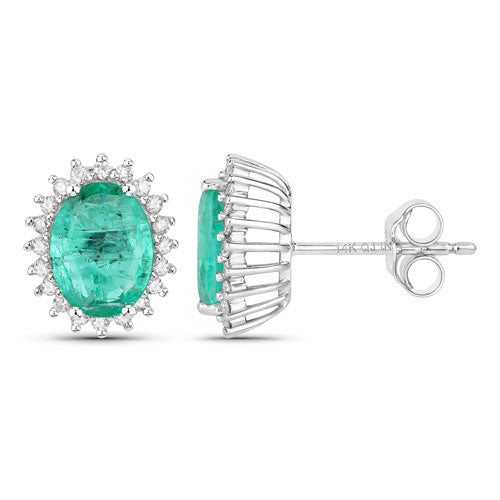 2.66 Carat Genuine Zambian Emerald and White Diamond 14K White Gold Earrings by Bids.com