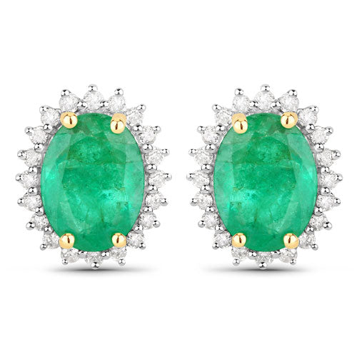 2.66 Carat Genuine Zambian Emerald and White Diamond 14K Yellow Gold Earrings by Bids.com