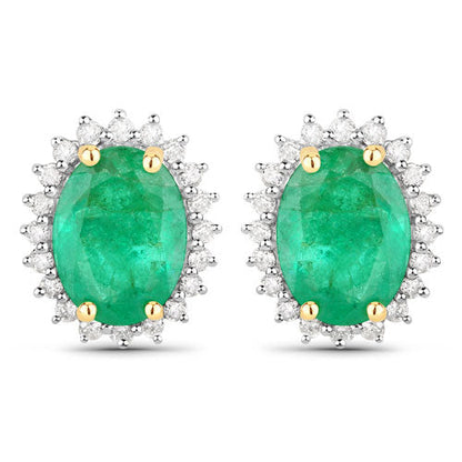2.66 Carat Genuine Zambian Emerald and White Diamond 14K Yellow Gold Earrings by Bids.com