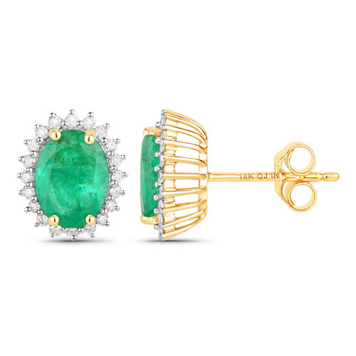 2.66 Carat Genuine Zambian Emerald and White Diamond 14K Yellow Gold Earrings by Bids.com