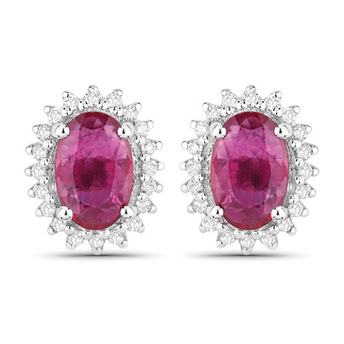 1.16 Carat Genuine Ruby and White Diamond 14K White Gold Earrings by Bids.com