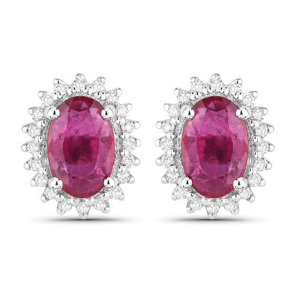 1.16 Carat Genuine Ruby and White Diamond 14K White Gold Earrings by Bids.com