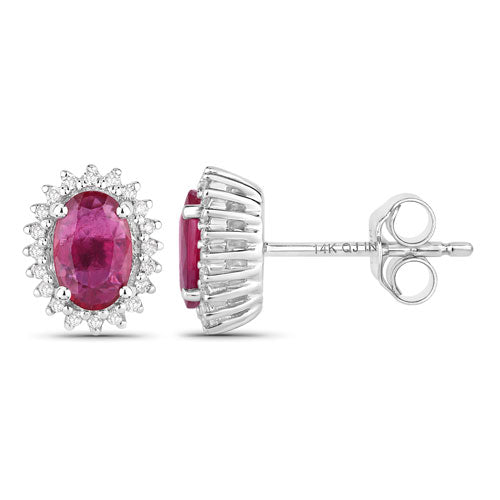 1.16 Carat Genuine Ruby and White Diamond 14K White Gold Earrings by Bids.com