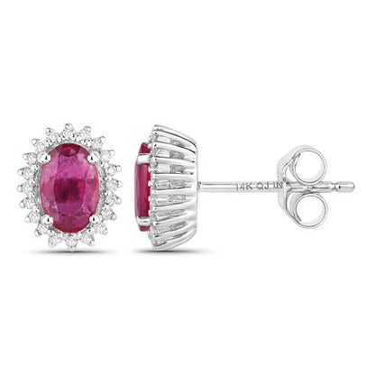 1.16 Carat Genuine Ruby and White Diamond 14K White Gold Earrings by Bids.com
