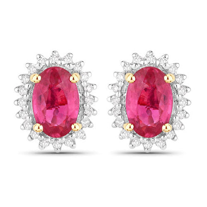 1.16 Carat Genuine Ruby and White Diamond 14K Yellow Gold Earrings by Bids.com