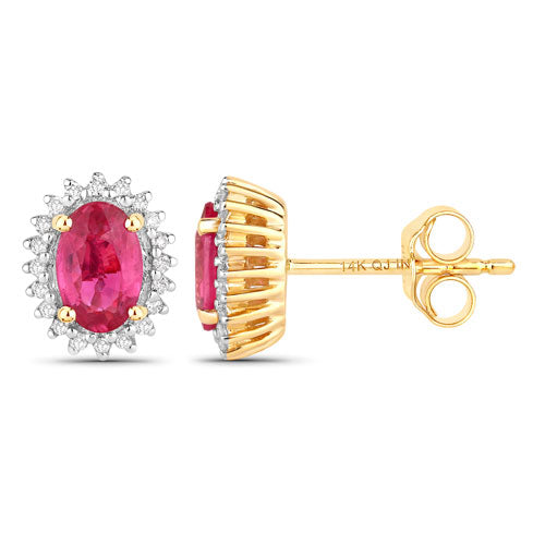 1.16 Carat Genuine Ruby and White Diamond 14K Yellow Gold Earrings by Bids.com