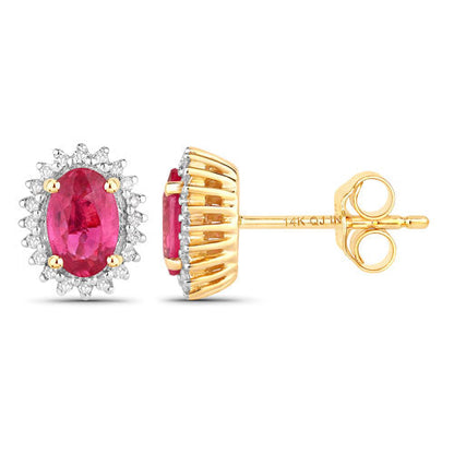 1.16 Carat Genuine Ruby and White Diamond 14K Yellow Gold Earrings by Bids.com