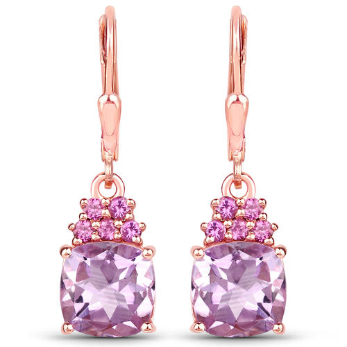 4.90 Carat Genuine Pink Amethyst and Rhodolite .925 Sterling Silver Earrings  DestGlow