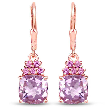 4.90 Carat Genuine Pink Amethyst and Rhodolite .925 Sterling Silver Earrings  DestGlow
