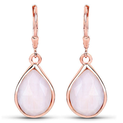 18K Rose Gold Plated 7.60 Carat Genuine Pink Opal .925 Sterling Silver Earrings  DestGlow