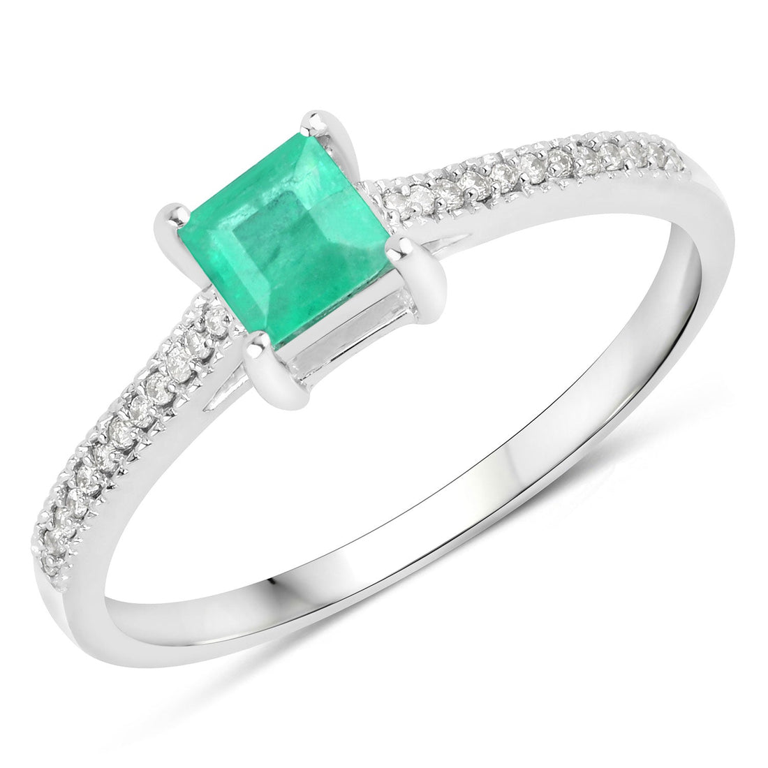 0.67 Carat Genuine Zambian Emerald and White Diamond 14K White Gold Ring by Bids.com