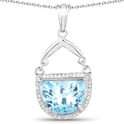 4.08 Carat Genuine Swiss Blue Topaz &amp; White Topaz .925 Sterling Silver Pendant by Bids.com