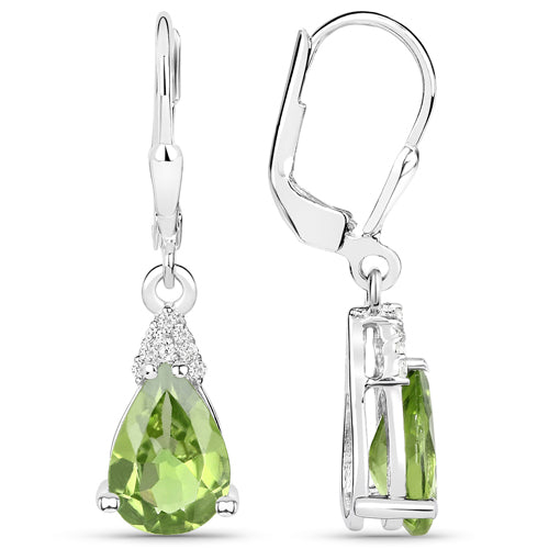 2.80 Carat Genuine Peridot and White Zircon .925 Sterling Silver Earrings by Bids.com