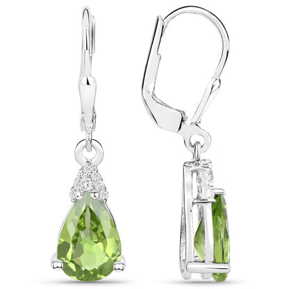 2.80 Carat Genuine Peridot and White Zircon .925 Sterling Silver Earrings by Bids.com