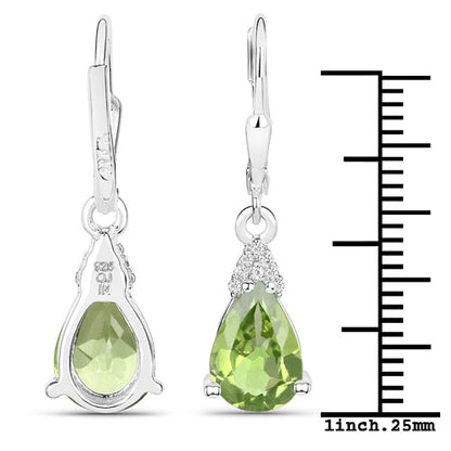 2.80 Carat Genuine Peridot and White Zircon .925 Sterling Silver Earrings by Bids.com