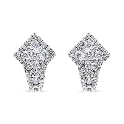 18K White Gold 1 1/10 Cttw Round Diamond Cluster with Halo Hoop Huggie Earring (F-G Color, VS1-VS2 Clarity) by Bids.com