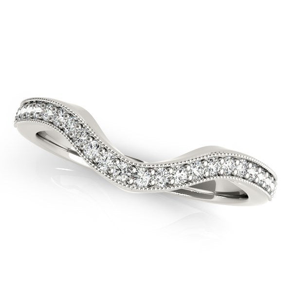 14k White Gold Milgrained Border Curved Diamond Wedding Band (1/5 cttw) by Bids.com