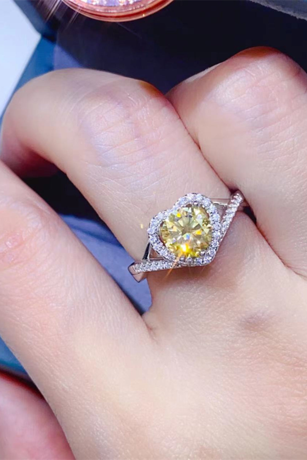 Adored 1 Carat Yellow Green Sparkala™ Platinum Over Pure Sterling Silver Heart Ring by Sparkala