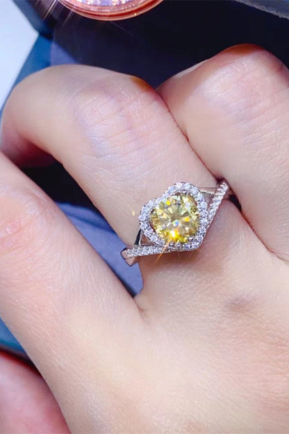 Adored 1 Carat Yellow Green Sparkala™ Platinum Over Pure Sterling Silver Heart Ring by Sparkala