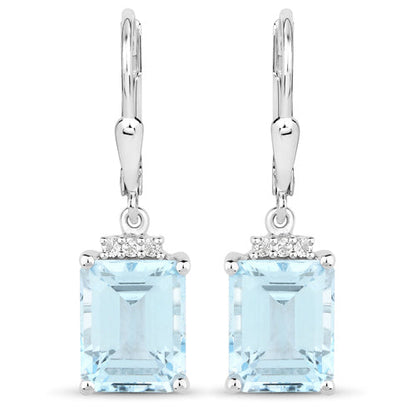 7.91 Carat Genuine Blue Topaz and White Topaz .925 Sterling Silver Earrings  DestGlow