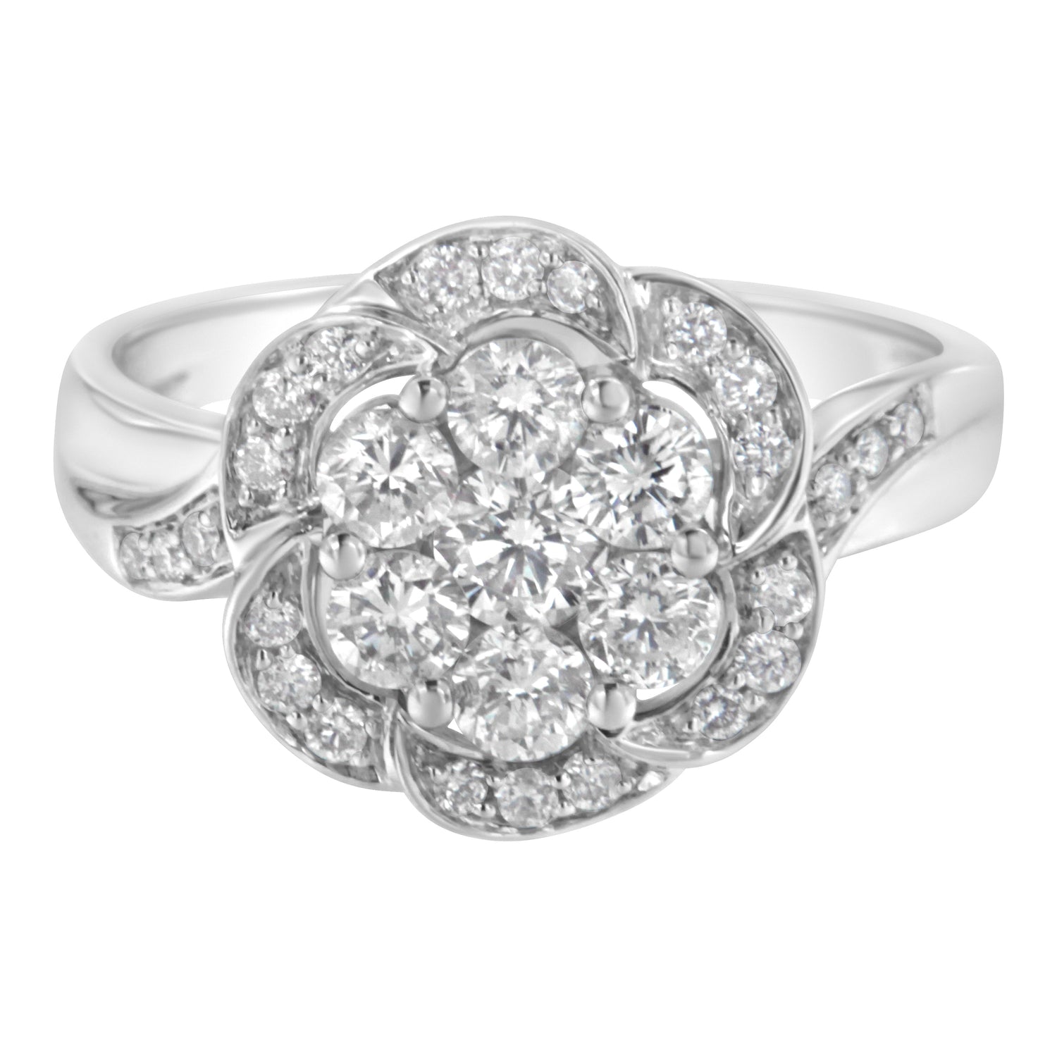 14K White Gold Floral Cluster Diamond Ring (1.0 Cttw, H-I Color, SI2-I1 Clarity) - Size 6 