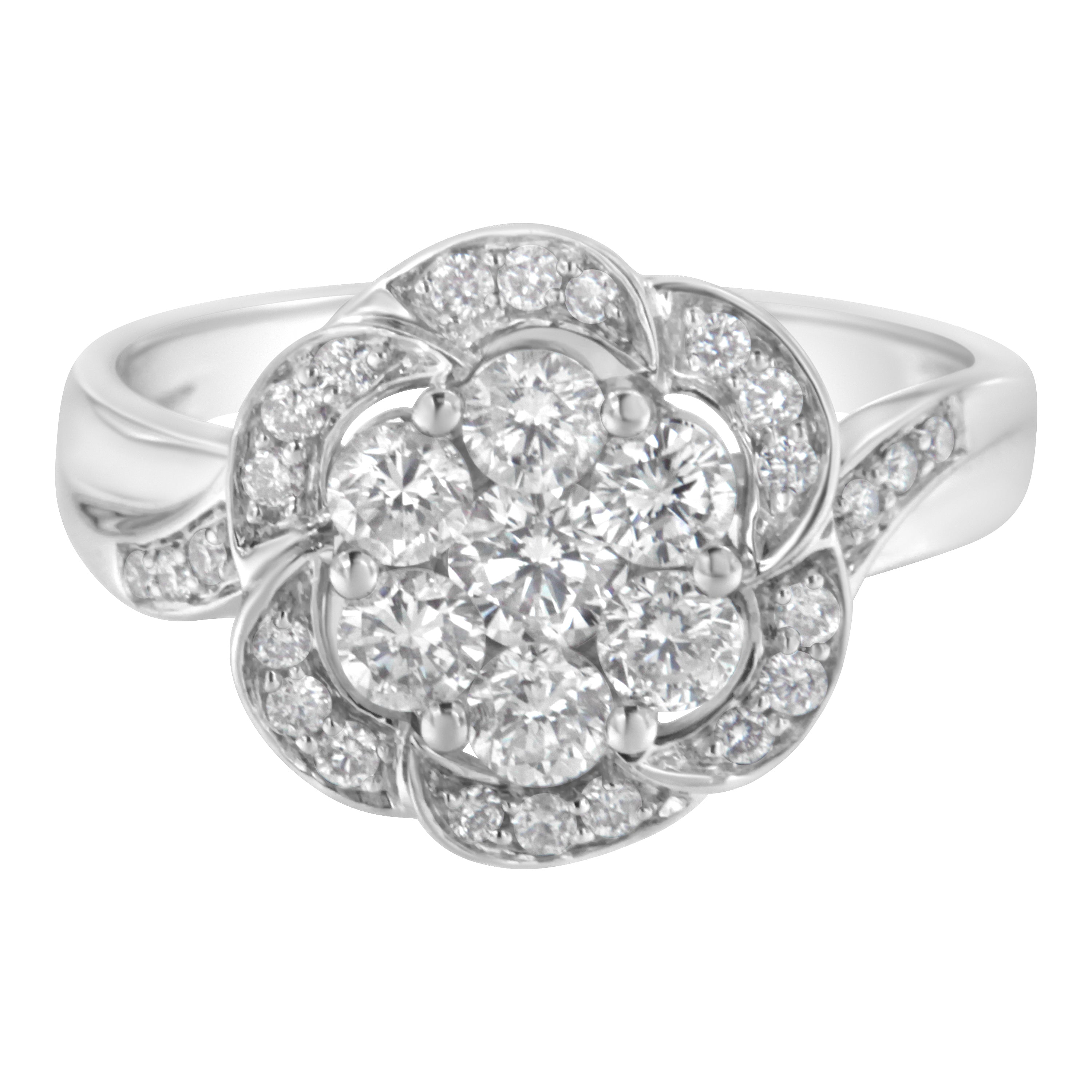 14K White Gold Floral Cluster Diamond Ring (1.0 Cttw, H-I Color, SI2-I1 Clarity) - Size 6 