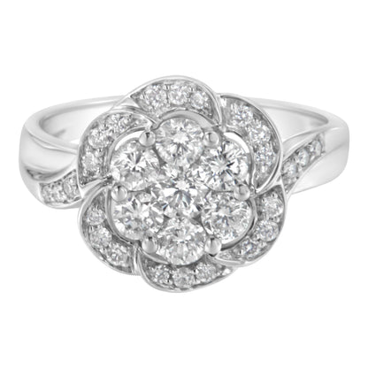 14K White Gold Floral Cluster Diamond Ring (1.0 Cttw, H-I Color, SI2-I1 Clarity) - Size 6 