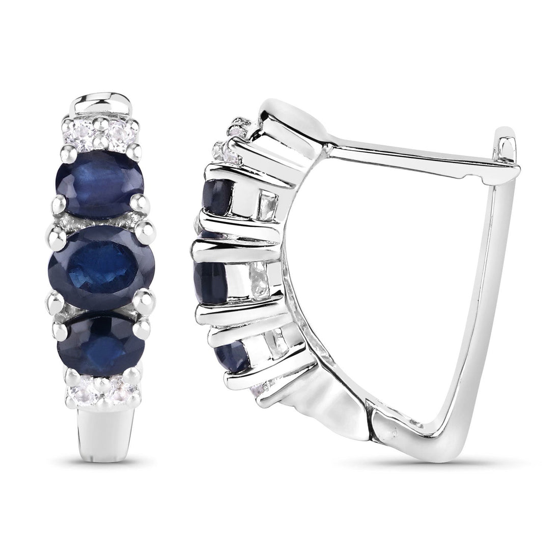 1.66 Carat Genuine Blue Sapphire and White Topaz .925 Sterling Silver Earrings by Bids.com