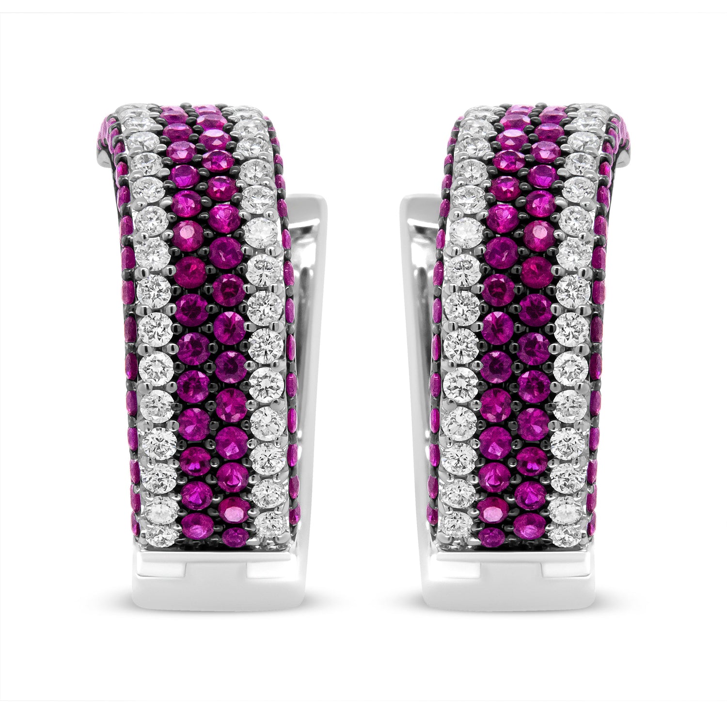 18K White Gold 1 7/8 Cttw Diamond and 1mm Round Red Ruby Open Swish Hoop Earrings (F-G Color, VS1-VS2 Clarity) by Bids.com